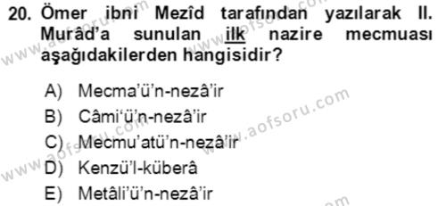 XIV-XV. Yüzyıllar Türk Edebiyatı Dersi 2018 - 2019 Yılı 3 Ders Sınavı 20. Soru