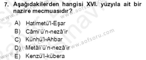 XIV-XV. Yüzyıllar Türk Edebiyatı Dersi 2018 - 2019 Yılı (Final) Dönem Sonu Sınavı 7. Soru