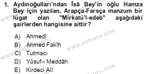 XIV-XV. Yüzyıllar Türk Edebiyatı Dersi 2018 - 2019 Yılı Yaz Okulu Sınavı 1. Soru