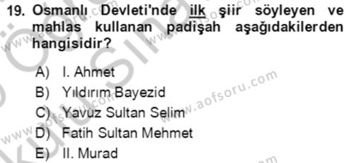 XIV-XV. Yüzyıllar Türk Edebiyatı Dersi 2018 - 2019 Yılı Yaz Okulu Sınavı 19. Soru