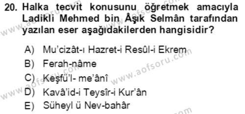 XIV-XV. Yüzyıllar Türk Edebiyatı Dersi 2020 - 2021 Yılı Yaz Okulu Sınavı 20. Soru