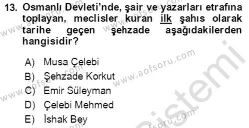 XIV-XV. Yüzyıllar Türk Edebiyatı Dersi 2021 - 2022 Yılı (Final) Dönem Sonu Sınavı 13. Soru