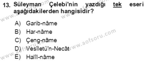 XIV-XV. Yüzyıllar Türk Edebiyatı Dersi 2021 - 2022 Yılı Yaz Okulu Sınavı 13. Soru
