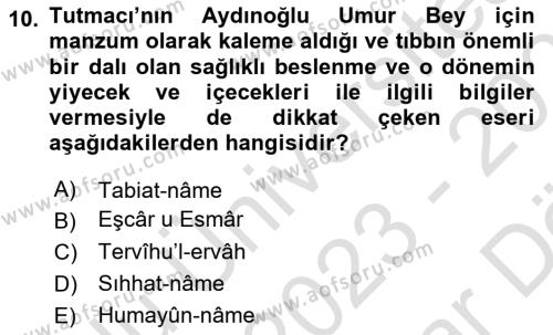 XIV-XV. Yüzyıllar Türk Edebiyatı Dersi 2023 - 2024 Yılı (Vize) Ara Sınavı 10. Soru