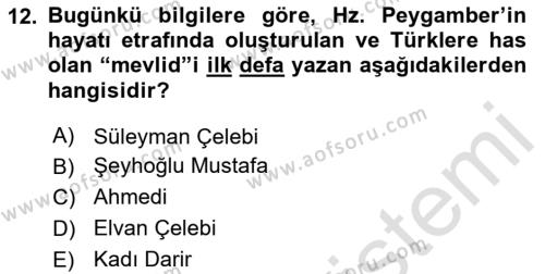 XIV-XV. Yüzyıllar Türk Edebiyatı Dersi 2023 - 2024 Yılı (Vize) Ara Sınavı 12. Soru