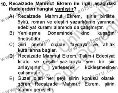 Tanzimat Dönemi Türk Edebiyatı 1 Dersi 2012 - 2013 Yılı (Final) Dönem Sonu Sınavı 10. Soru