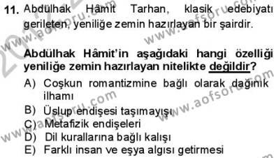 Tanzimat Dönemi Türk Edebiyatı 1 Dersi 2012 - 2013 Yılı (Final) Dönem Sonu Sınavı 11. Soru