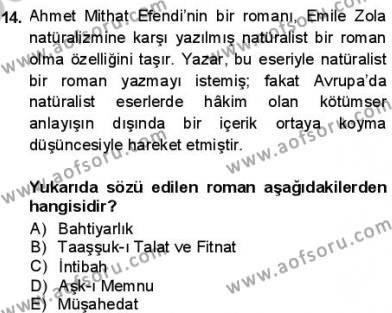 Tanzimat Dönemi Türk Edebiyatı 1 Dersi 2012 - 2013 Yılı (Final) Dönem Sonu Sınavı 14. Soru