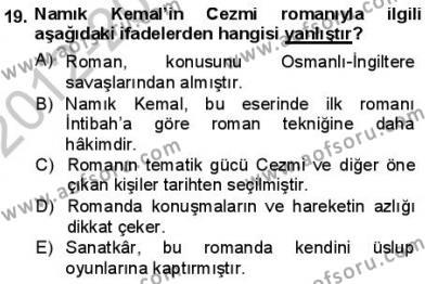 Tanzimat Dönemi Türk Edebiyatı 1 Dersi 2012 - 2013 Yılı (Final) Dönem Sonu Sınavı 19. Soru