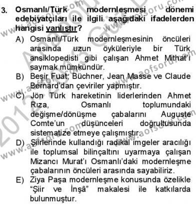 Tanzimat Dönemi Türk Edebiyatı 1 Dersi 2012 - 2013 Yılı (Final) Dönem Sonu Sınavı 3. Soru