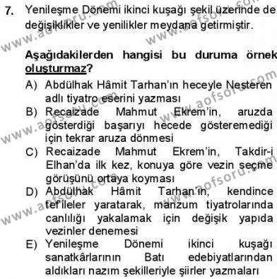 Tanzimat Dönemi Türk Edebiyatı 1 Dersi 2012 - 2013 Yılı (Final) Dönem Sonu Sınavı 7. Soru