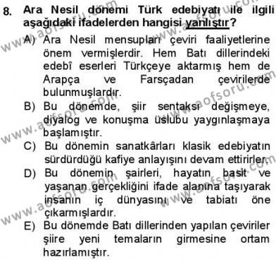 Tanzimat Dönemi Türk Edebiyatı 1 Dersi 2012 - 2013 Yılı (Final) Dönem Sonu Sınavı 8. Soru