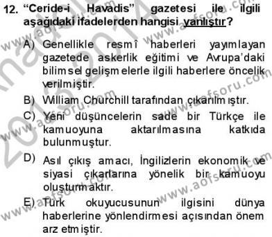 Tanzimat Dönemi Türk Edebiyatı 1 Dersi 2013 - 2014 Yılı (Vize) Ara Sınavı 12. Soru
