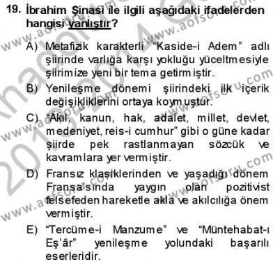 Tanzimat Dönemi Türk Edebiyatı 1 Dersi 2013 - 2014 Yılı (Vize) Ara Sınavı 19. Soru