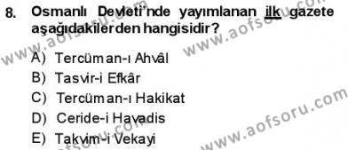 Tanzimat Dönemi Türk Edebiyatı 1 Dersi 2013 - 2014 Yılı (Vize) Ara Sınavı 8. Soru