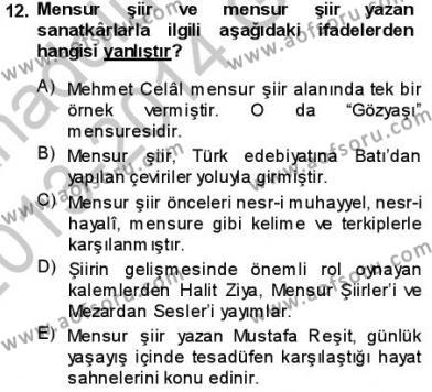 Tanzimat Dönemi Türk Edebiyatı 1 Dersi 2013 - 2014 Yılı (Final) Dönem Sonu Sınavı 12. Soru