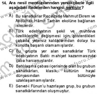 Tanzimat Dönemi Türk Edebiyatı 1 Dersi 2013 - 2014 Yılı (Final) Dönem Sonu Sınavı 14. Soru