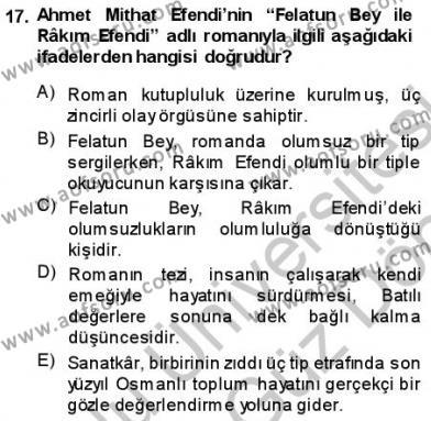 Tanzimat Dönemi Türk Edebiyatı 1 Dersi 2013 - 2014 Yılı (Final) Dönem Sonu Sınavı 17. Soru