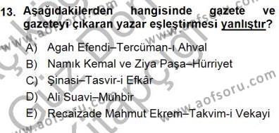 Tanzimat Dönemi Türk Edebiyatı 1 Dersi 2015 - 2016 Yılı (Vize) Ara Sınavı 13. Soru