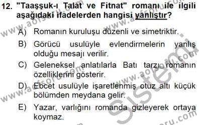 Tanzimat Dönemi Türk Edebiyatı 1 Dersi 2015 - 2016 Yılı (Final) Dönem Sonu Sınavı 12. Soru