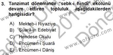 Tanzimat Dönemi Türk Edebiyatı 1 Dersi 2015 - 2016 Yılı (Final) Dönem Sonu Sınavı 3. Soru