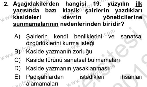 Tanzimat Dönemi Türk Edebiyatı 1 Dersi 2017 - 2018 Yılı (Vize) Ara Sınavı 2. Soru