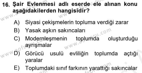 Tanzimat Dönemi Türk Edebiyatı 1 Dersi 2018 - 2019 Yılı (Final) Dönem Sonu Sınavı 16. Soru