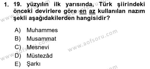 Tanzimat Dönemi Türk Edebiyatı 1 Dersi 2018 - 2019 Yılı Yaz Okulu Sınavı 1. Soru