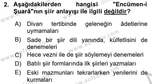 Tanzimat Dönemi Türk Edebiyatı 1 Dersi 2018 - 2019 Yılı Yaz Okulu Sınavı 2. Soru