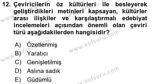 Tanzimat Dönemi Türk Edebiyatı 1 Dersi 2019 - 2020 Yılı (Vize) Ara Sınavı 12. Soru