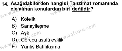 Tanzimat Dönemi Türk Edebiyatı 1 Dersi 2019 - 2020 Yılı (Final) Dönem Sonu Sınavı 14. Soru