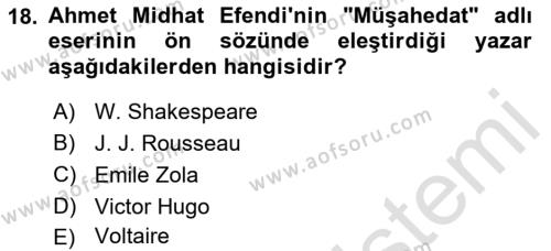 Tanzimat Dönemi Türk Edebiyatı 1 Dersi 2019 - 2020 Yılı (Final) Dönem Sonu Sınavı 18. Soru