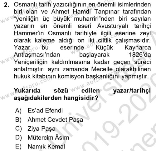 Tanzimat Dönemi Türk Edebiyatı 1 Dersi 2019 - 2020 Yılı (Final) Dönem Sonu Sınavı 2. Soru