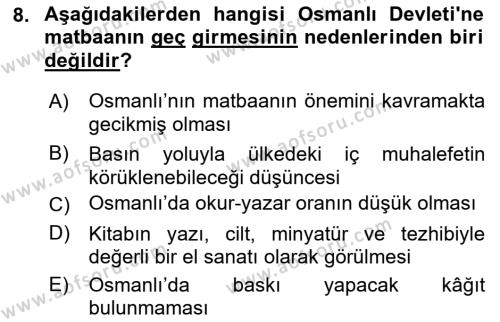 Tanzimat Dönemi Türk Edebiyatı 1 Dersi 2019 - 2020 Yılı (Final) Dönem Sonu Sınavı 8. Soru