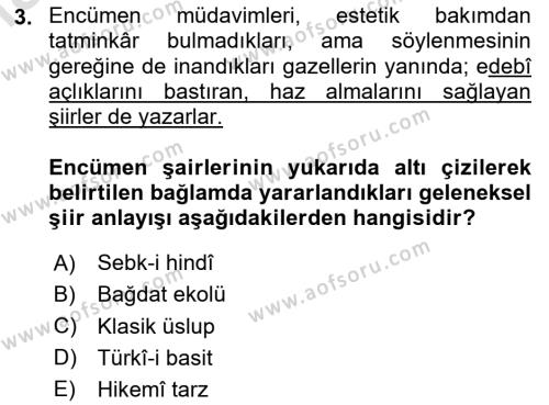 Tanzimat Dönemi Türk Edebiyatı 1 Dersi 2020 - 2021 Yılı Yaz Okulu Sınavı 3. Soru