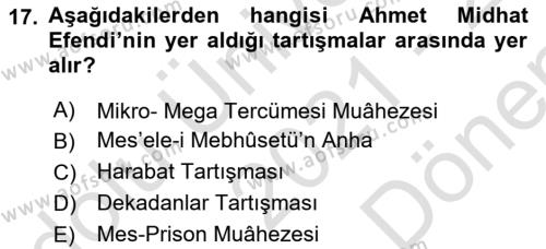 Tanzimat Dönemi Türk Edebiyatı 1 Dersi 2021 - 2022 Yılı (Final) Dönem Sonu Sınavı 17. Soru