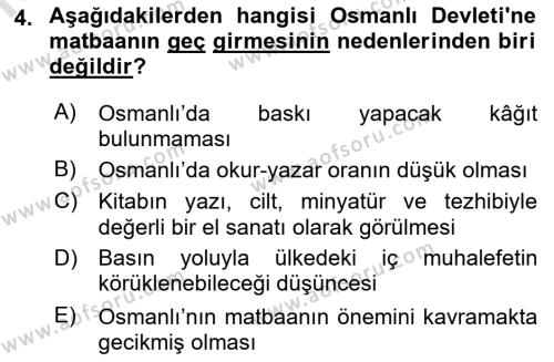 Tanzimat Dönemi Türk Edebiyatı 1 Dersi 2021 - 2022 Yılı (Final) Dönem Sonu Sınavı 4. Soru