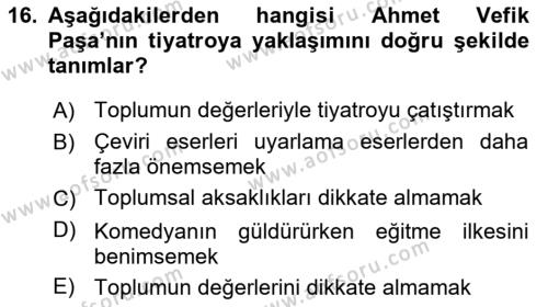 Tanzimat Dönemi Türk Edebiyatı 1 Dersi 2021 - 2022 Yılı Yaz Okulu Sınavı 16. Soru