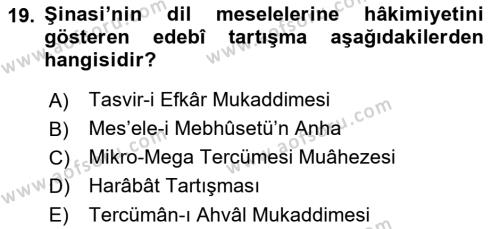 Tanzimat Dönemi Türk Edebiyatı 1 Dersi 2021 - 2022 Yılı Yaz Okulu Sınavı 19. Soru