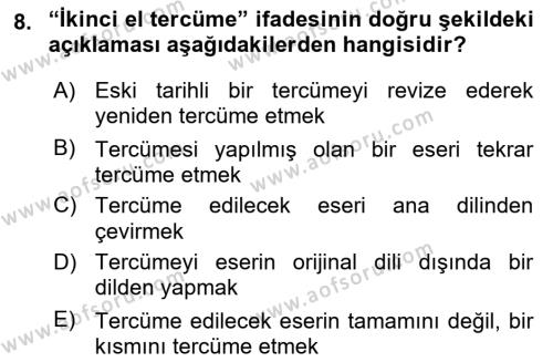Tanzimat Dönemi Türk Edebiyatı 1 Dersi 2021 - 2022 Yılı Yaz Okulu Sınavı 8. Soru