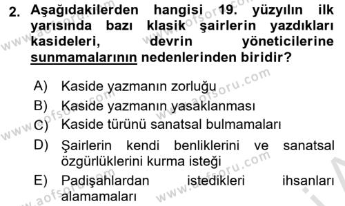 Tanzimat Dönemi Türk Edebiyatı 1 Dersi 2022 - 2023 Yılı (Vize) Ara Sınavı 2. Soru