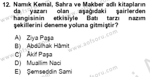 Tanzimat Dönemi Türk Edebiyatı 1 Dersi 2022 - 2023 Yılı (Final) Dönem Sonu Sınavı 12. Soru