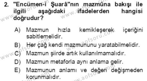 Tanzimat Dönemi Türk Edebiyatı 1 Dersi 2022 - 2023 Yılı (Final) Dönem Sonu Sınavı 2. Soru