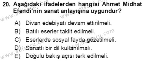 Tanzimat Dönemi Türk Edebiyatı 1 Dersi 2022 - 2023 Yılı (Final) Dönem Sonu Sınavı 20. Soru