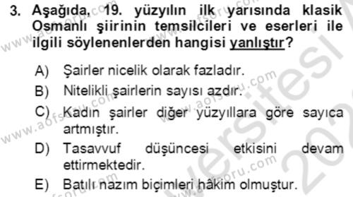 Tanzimat Dönemi Türk Edebiyatı 1 Dersi 2022 - 2023 Yılı (Final) Dönem Sonu Sınavı 3. Soru