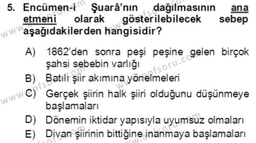 Tanzimat Dönemi Türk Edebiyatı 1 Dersi 2022 - 2023 Yılı (Final) Dönem Sonu Sınavı 5. Soru