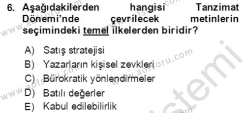 Tanzimat Dönemi Türk Edebiyatı 1 Dersi 2022 - 2023 Yılı (Final) Dönem Sonu Sınavı 6. Soru