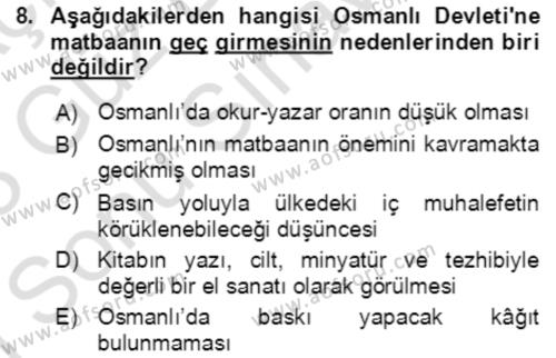 Tanzimat Dönemi Türk Edebiyatı 1 Dersi 2022 - 2023 Yılı (Final) Dönem Sonu Sınavı 8. Soru