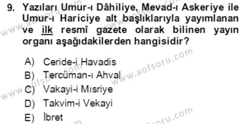 Tanzimat Dönemi Türk Edebiyatı 1 Dersi 2022 - 2023 Yılı (Final) Dönem Sonu Sınavı 9. Soru