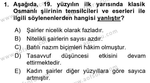 Tanzimat Dönemi Türk Edebiyatı 1 Dersi 2022 - 2023 Yılı Yaz Okulu Sınavı 1. Soru